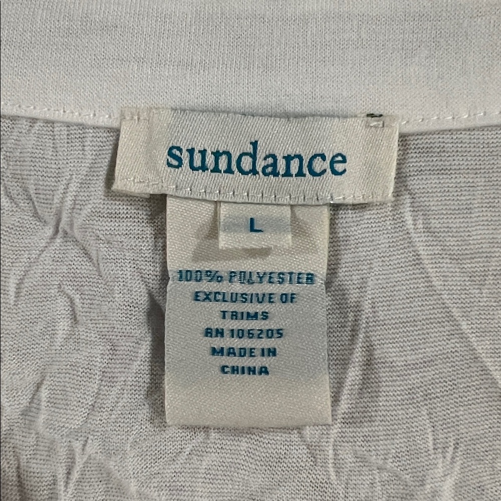 SUNDANCE Legacy Lace-Up V-Neck Crinkle Embroidered White Long Sleeve Breezy Top - Picture 6 of 7